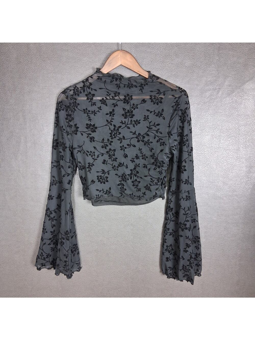 Whimsigoth Top Womens Large Sheer Exaggerated Bell Sleeve Velvet Festival Witchy
